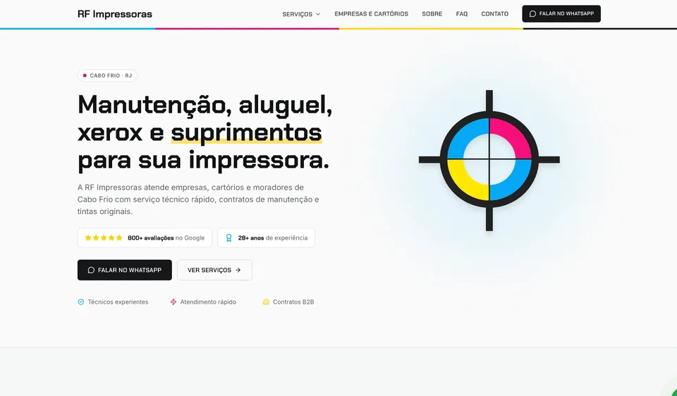 Screenshot do site RF Impressoras